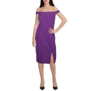 NEW MARINA OFF THE SHOULDER SHEATH DRESS CREPE SLEEVELESS PURPLE SIZE 6  (b49)